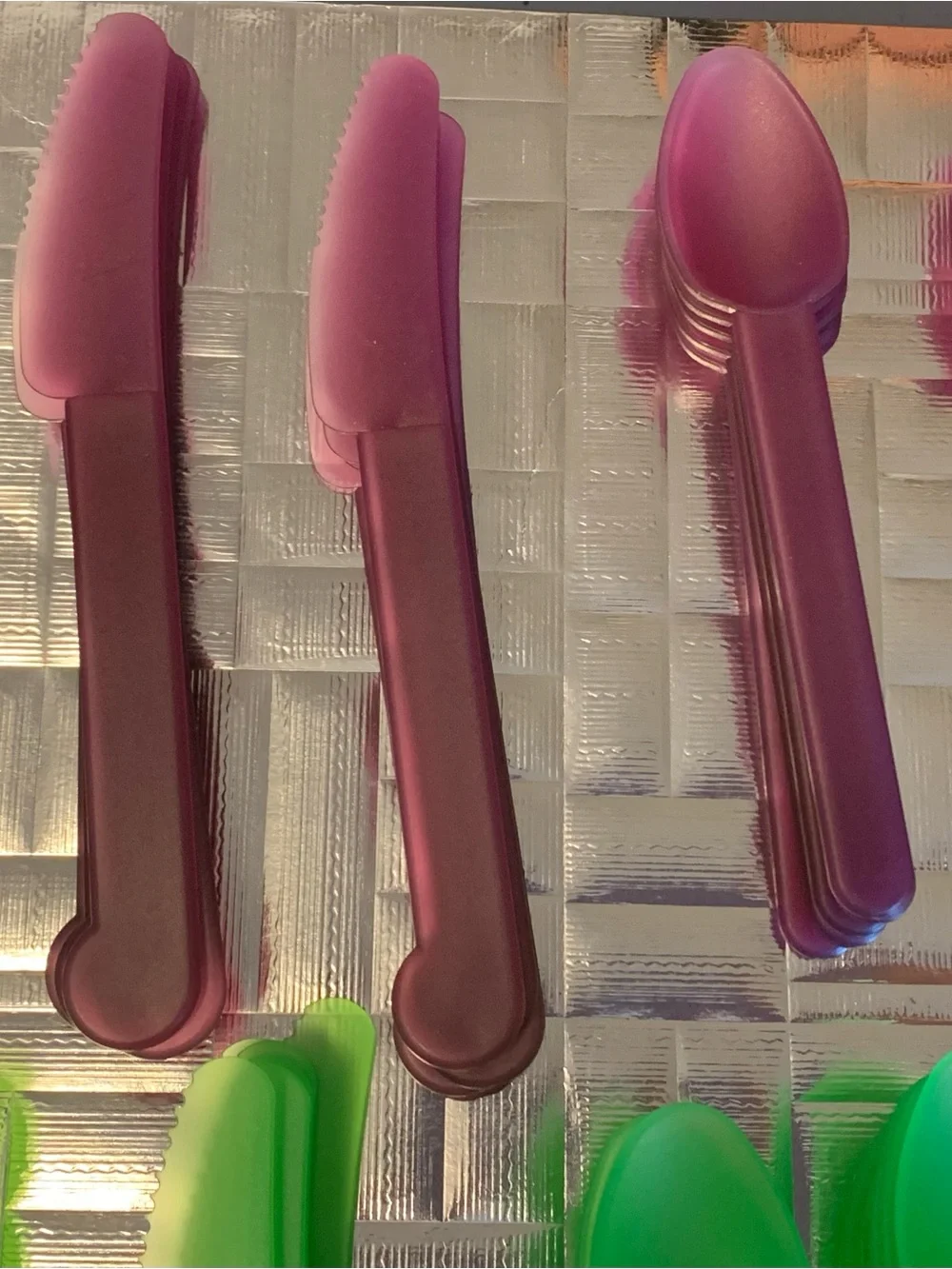 Vintage Tupperware Reusable Plastic Flatware Set Blue Green Purple Orange 100pc